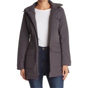 KENSIE Thermo Fleece Hooded Mixed Media Soft Shell Jacket, Charcoal, Large